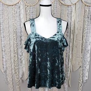 Topshop Womens Crushed Velvet Cold Shoulder Top